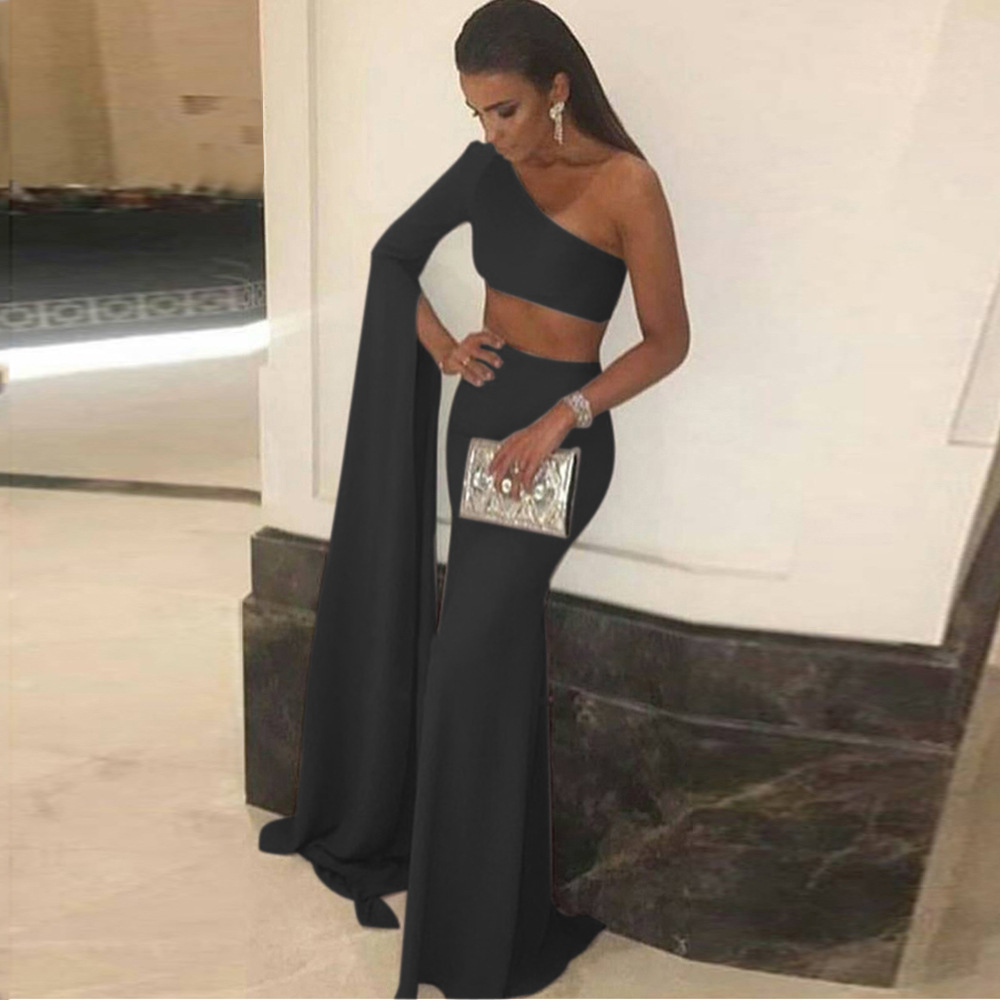 wholesale clothing vendors Nihaostyles one-shoulder sleeve cropped skirt set NSYSM67156