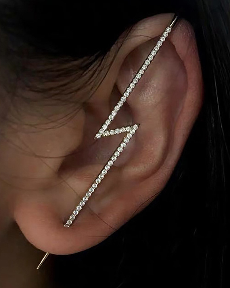 Embedded Diamond Simple Piercing Ear Needles Lightning Leaf Diagonal Stud Earrings display picture 4