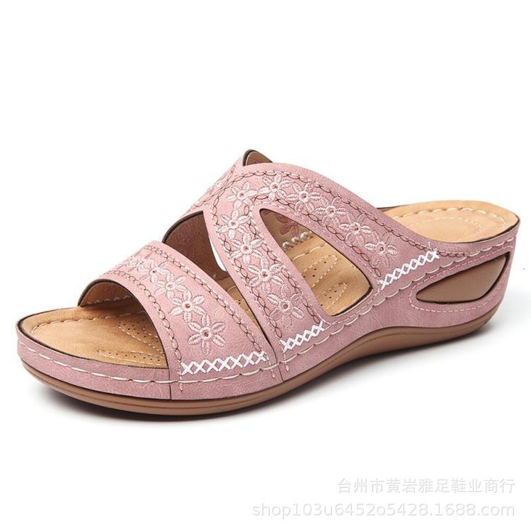 Cross-border 2022 Sandals And Slippers Roman Women Wedge Heel Fish Mouth Thick Bottom Foreign Trade Large Size Shoes Multicolor Embroidered Sandals Women