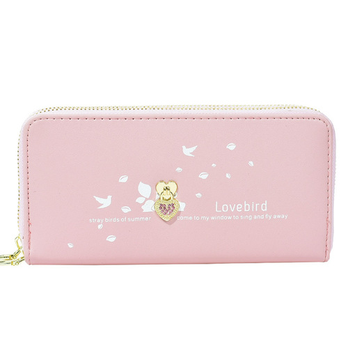 Women's Long-Style Wallet, New Arrival Wholesale, Large-Capacity Leather Clutch with Double Zipper, Heart-Printed Phone Bag