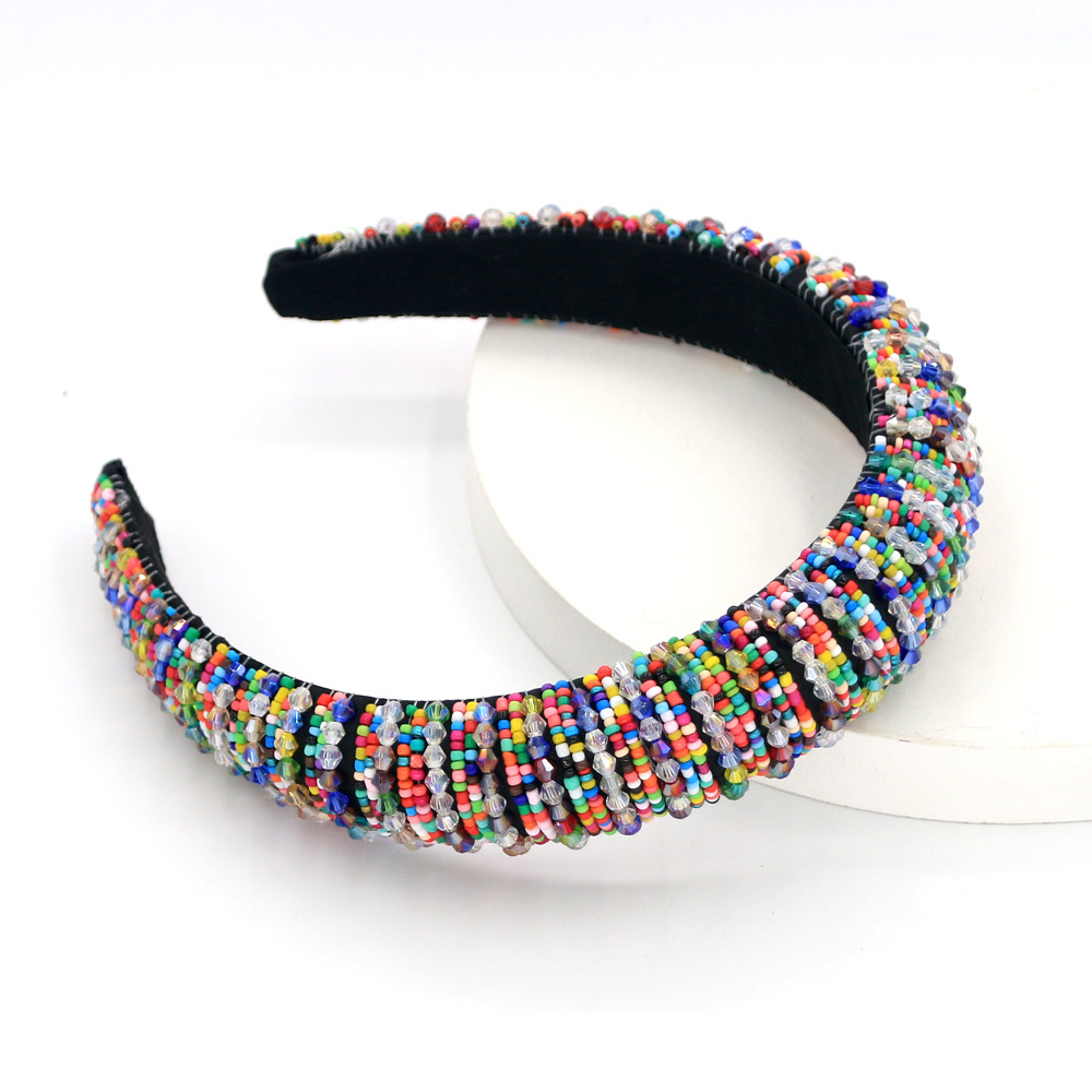 Heißer Verkauf Gemischte Farbe Perlen Zweifarbigen Schwamm Stirnband display picture 9