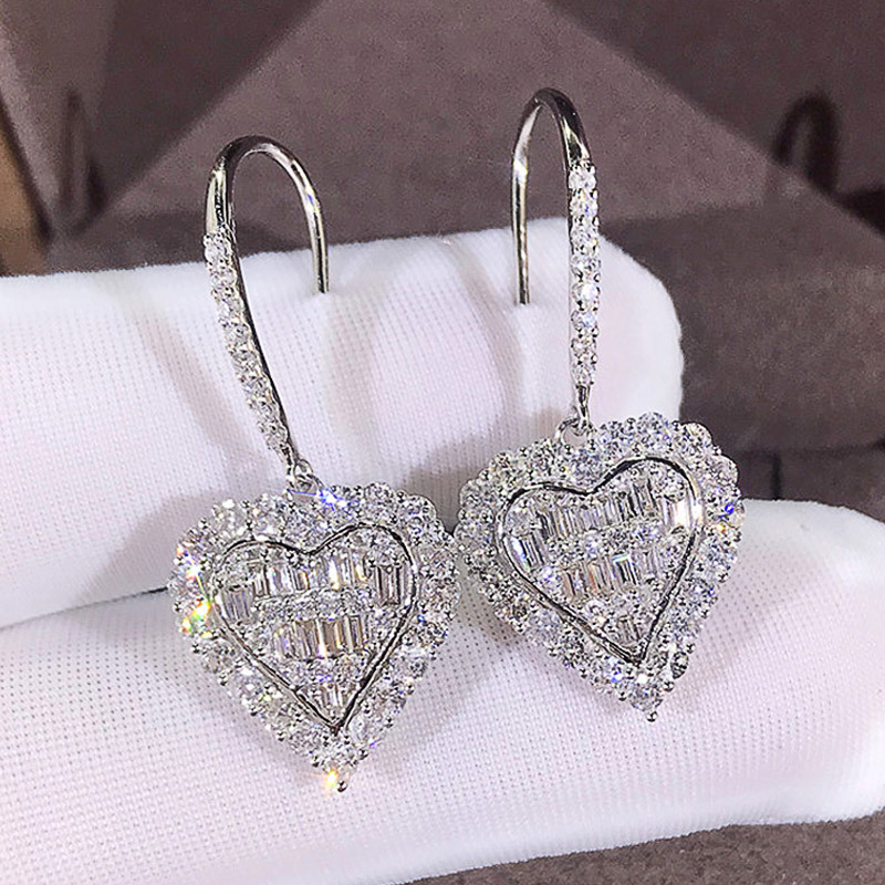 Fashion Heart Shaped Inlaid Zircon Copper Zircon Earrings Wholesale display picture 2