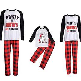 eBay爆款 圣诞节卡通老人印花亲子套装家居服 亲子装 圣诞套装