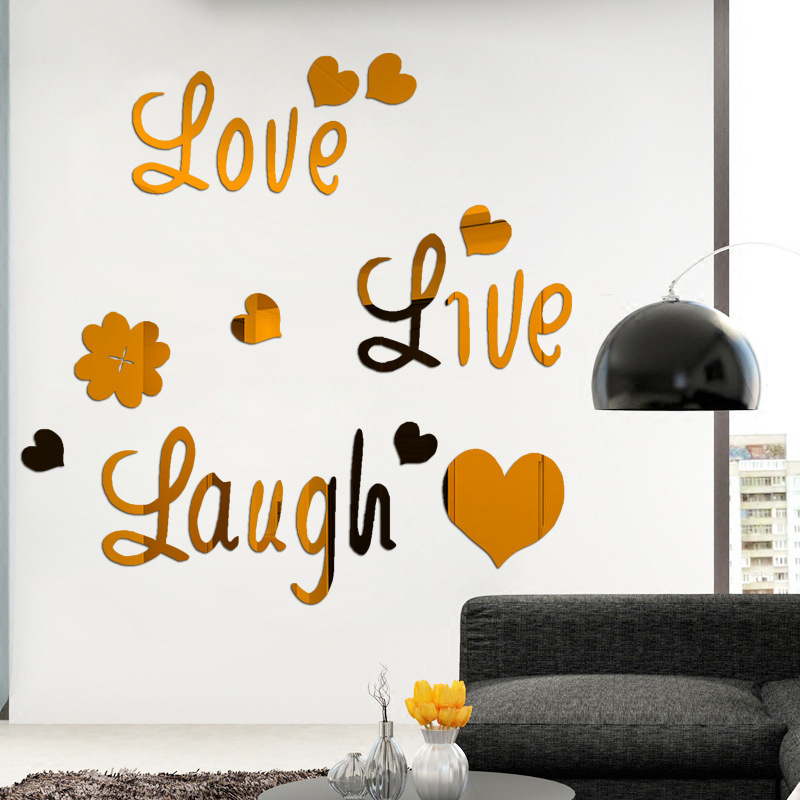 Cross border Selling Acrylic Love Live Laugh love+english Hibiscus flowers Two Mirror Wall stickers