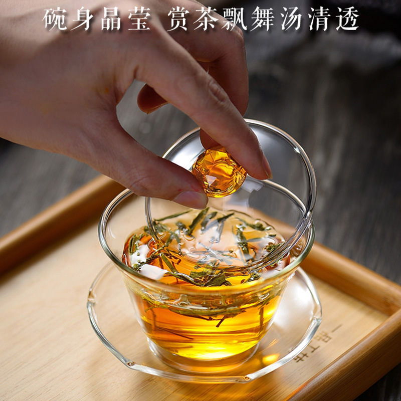 耐热玻璃盖碗三才碗加厚大号纯手工泡茶器茶杯茶壶功夫茶具配件