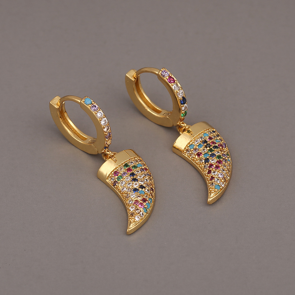 Fashion Colored Diamonds Horn Copper Earrings display picture 1