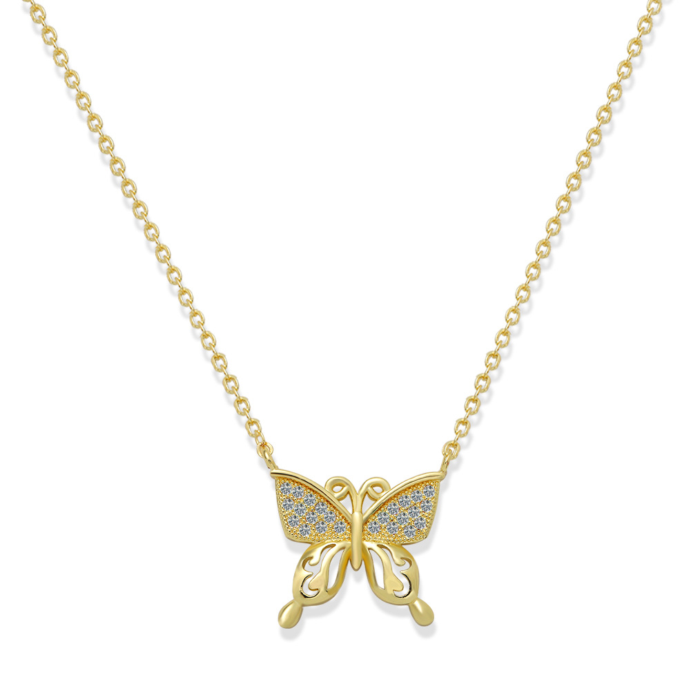 Korean Fashion  Copper Inlaid Zirconium Butterfly Simple Creative Fashion Full Diamond Luxury Copper Necklace Wholesale display picture 16