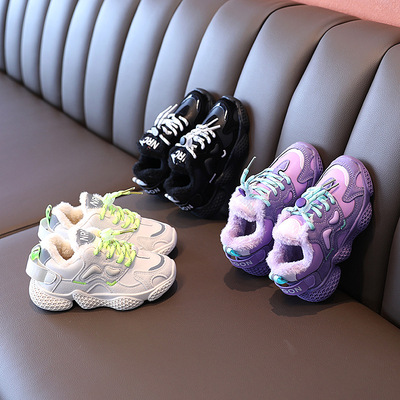 2021新款春秋冬兒童潮牌運動鞋休閑男童跑步二棉鞋子女童老爹鞋