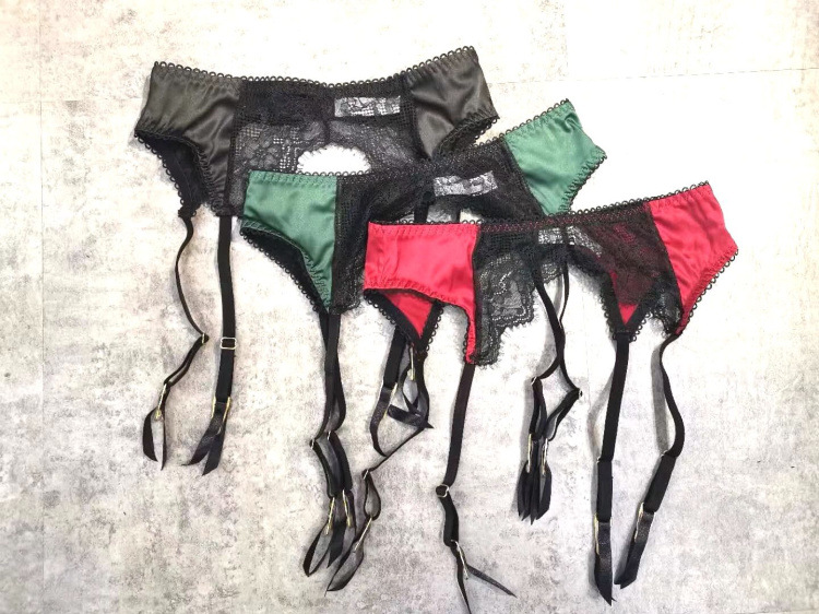 Wriufred Sexy Lace Satin Push Up Bra and Briefs Set Perspective Sexy Lingerie Set Three-piece Bralette Set Ladies Underwear