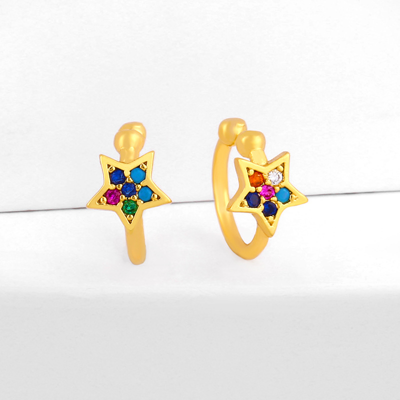 Star And Moon Ear Clips Micro-set Color Zircon Ear Clips C-shaped Earrings display picture 9