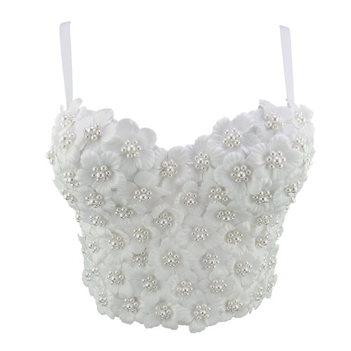 New boutique niche personality outer wear tube top handmade flower beading and diamond heavy industry small suspender top for women