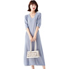 New style short sleeve large size dress temperament Korean women’s medium length V-neck knitted skirt