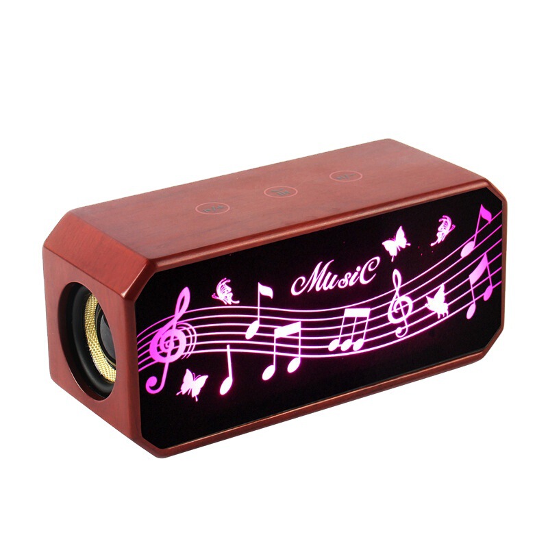 Black Technology Creative Wooden Bluetooth Speaker with Colorful Lights, Mini Bluetooth Speaker, Subwoofer