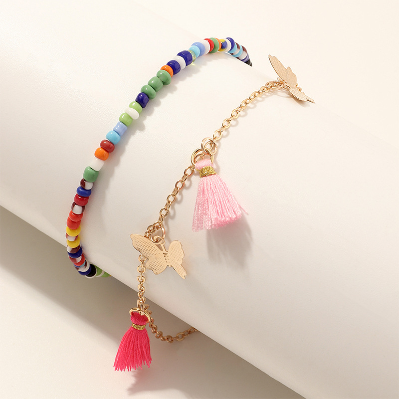 Fashion Jewelry Beach Style Mixed Color Bead Accessories Tassel Butterfly Anklet Wholesale Nihaojewelry display picture 3