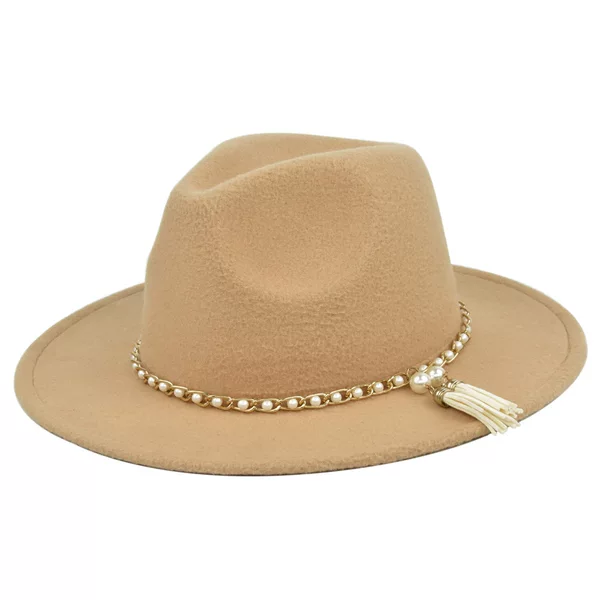 Amazon AliExpress Wool British Jazz Hat Pearl Tassel Wool Black Top Hat Retro Big Brim Hat