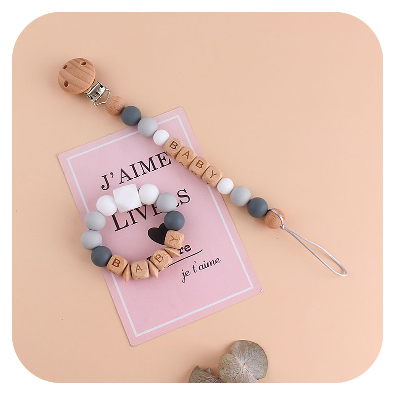 Bebé haya chupete clip grande octogonal silicona juguete mordedor personalizable bebé nombre pulsera chupete cadena traje