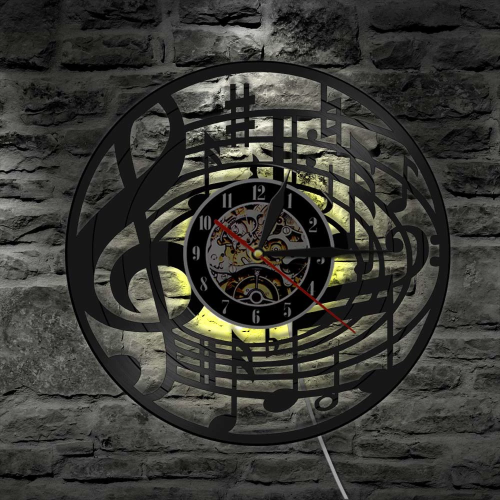 Rock music party notes symbolectic ethylene black glue record clock scanning silent wall clock decoration gift