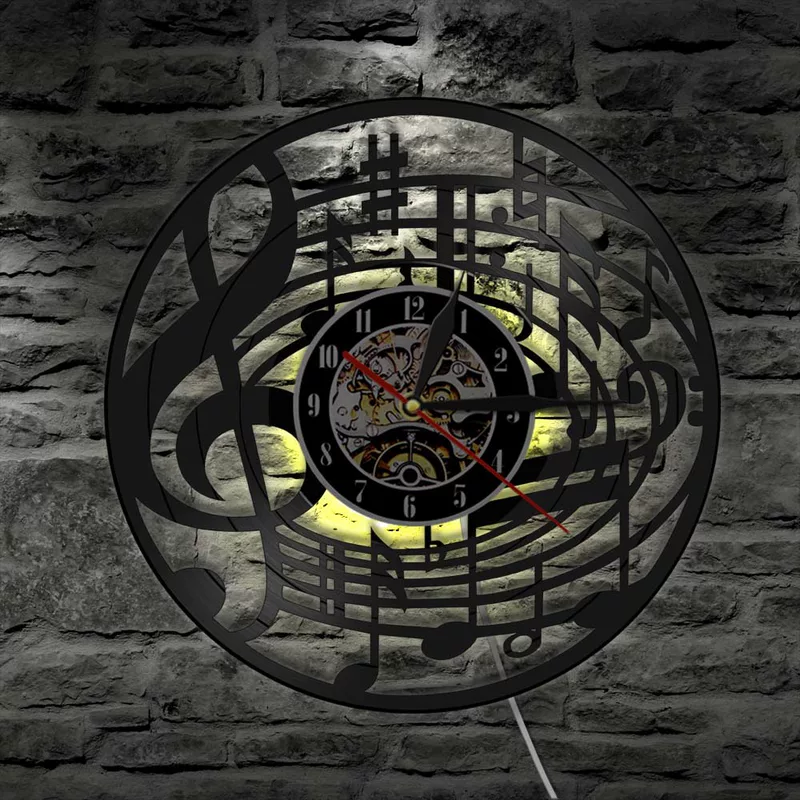 Rock music party notes symbolectic ethylene black glue record clock scanning silent wall clock decoration gift