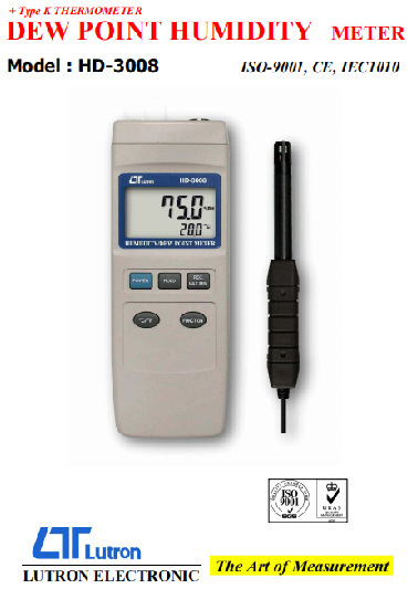 台湾总代理路昌Lutron HD-3008 露点/温湿度计+温度计