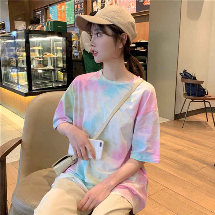 跨境夏季新款韩版宽松短袖T恤女学生港味复古半袖体恤上衣打底衫