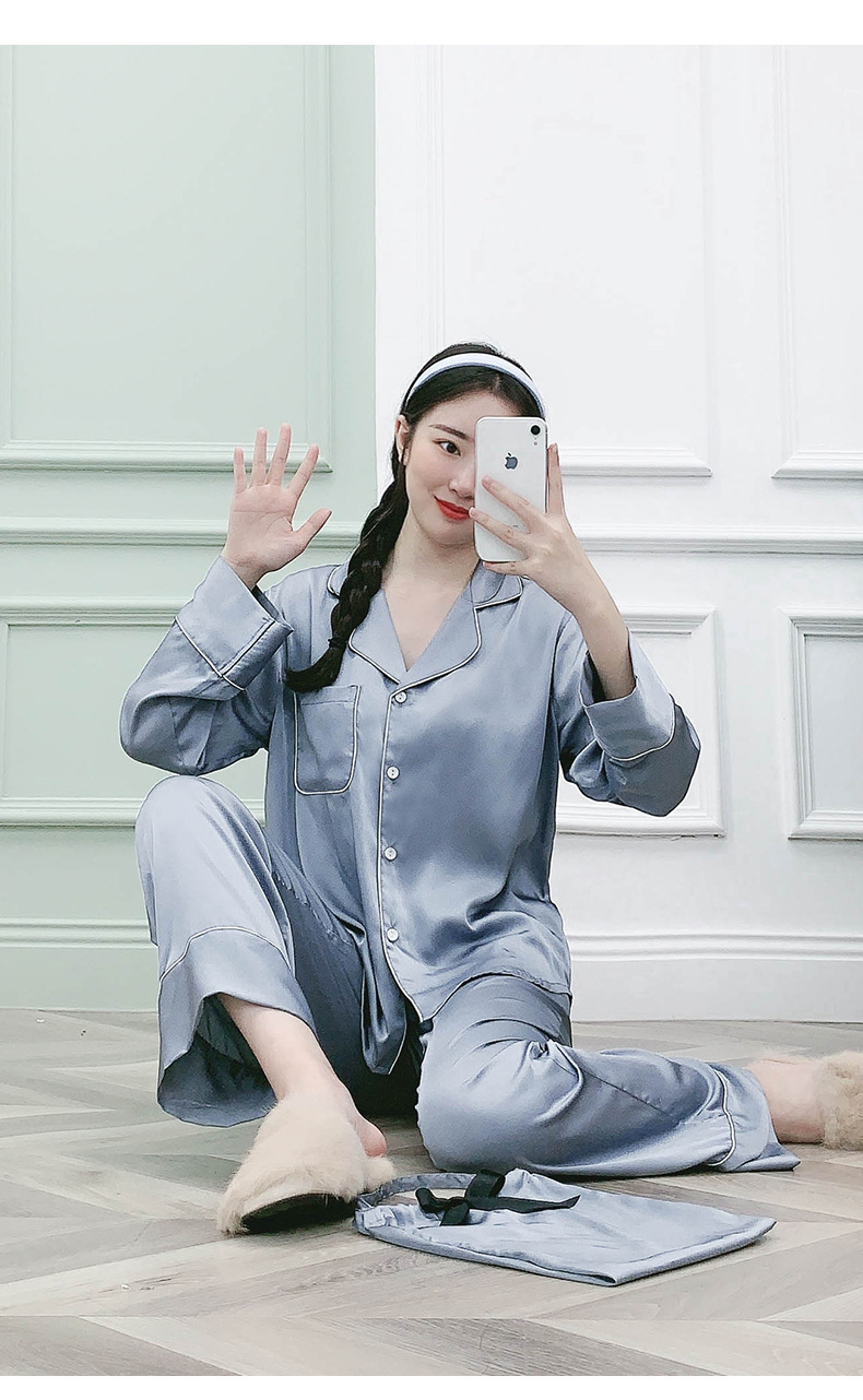 silk long-sleeved trousers retro pajamas NSJO30235