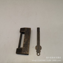 仿古铜器收藏老铜锁摆件挂饰古玩铜锁钥匙锁芯一套工艺品