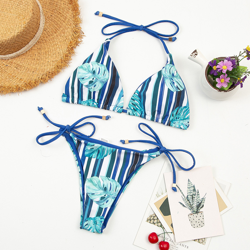 stripe printing split bikini  NSHL42455