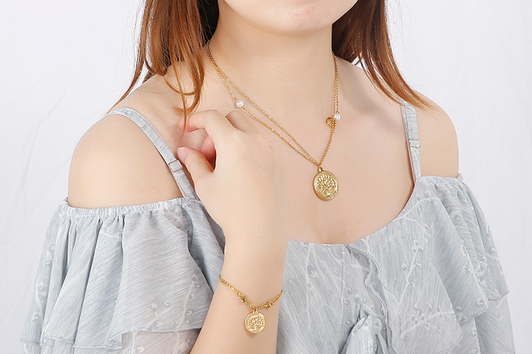 new tree pendent double-layer stainless steel bracelet necklace set wholesale Nihaojewelry
