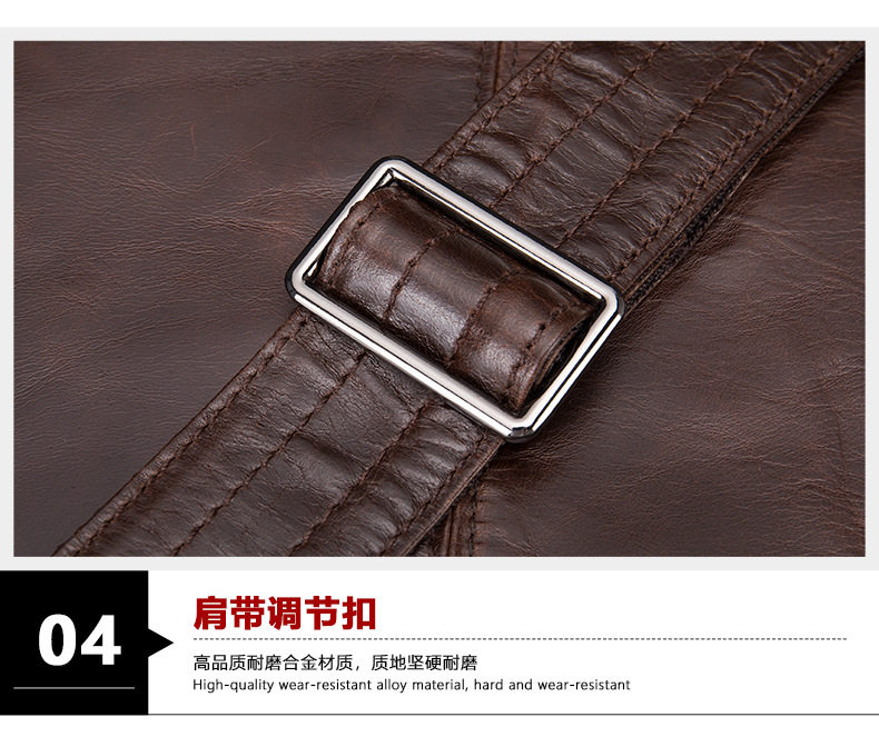 Túi đeo chéo nam da bò , túi đựng máy tính bảng 8 inch, đeo vai chéo — Cà phê, Cà phê da ngựa điên chi tiết 24