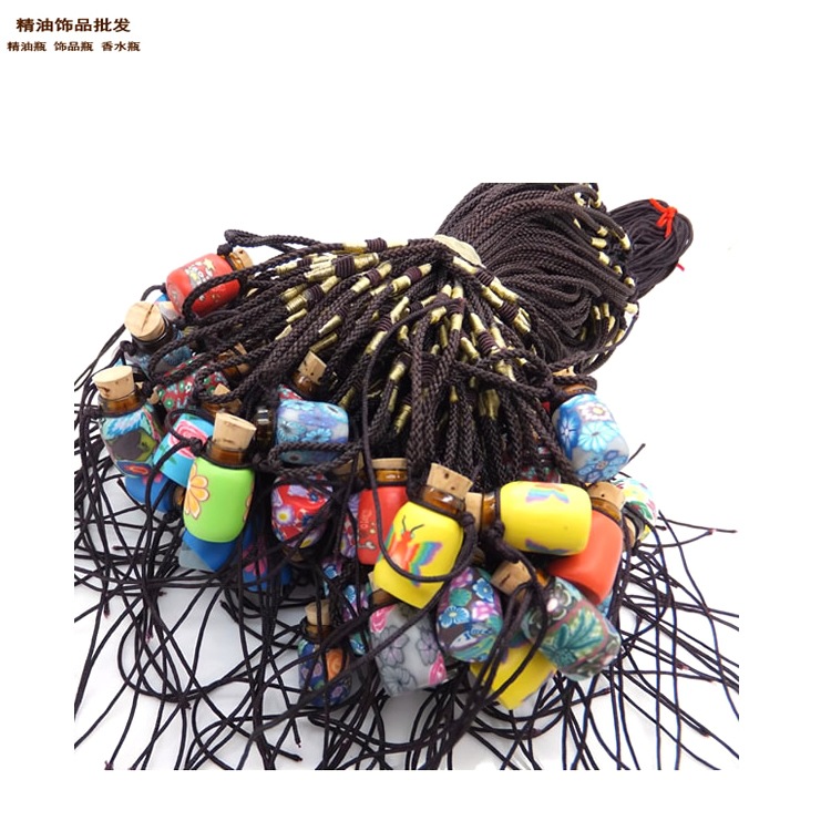 中国精油饰品网全包软陶瓶啡色简易牛筋绳项链04.jpg