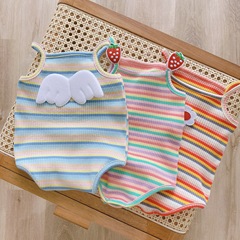 Baby sling bag fart clothes 0-2 years old baby rainbow striped romper baby wing jumpsuit newborn clothes