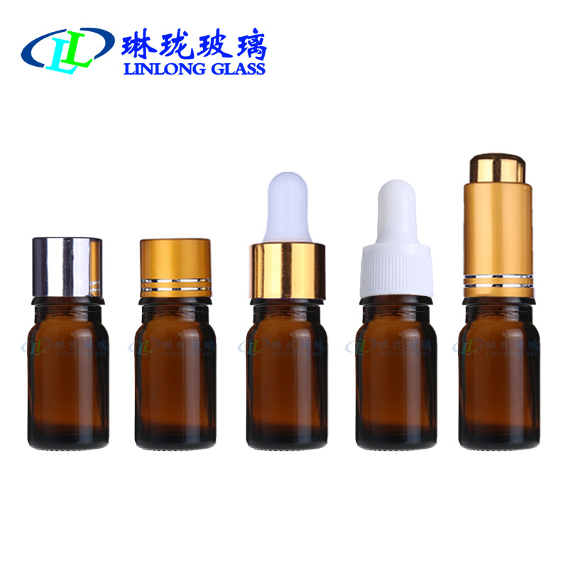  5ML玻璃棕色精油瓶原液分装瓶配盖加塞垫片/套 