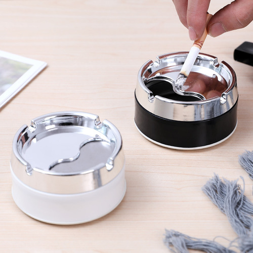 Stainless steel ashtray sealed windproof ashtray living room household rotating thickened ashtray simple and fashionable