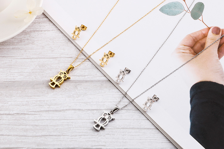 Womenu0027s Creative Hollow Owl Necklace Stainless Steel Earrings Necklace Set AliExpress Foreign Tr