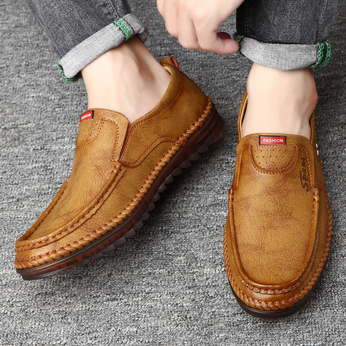 Spring breathable new men's TPR-soled soft casual slip-on shoes—men's leather loafers with a flexible, comfortable sole