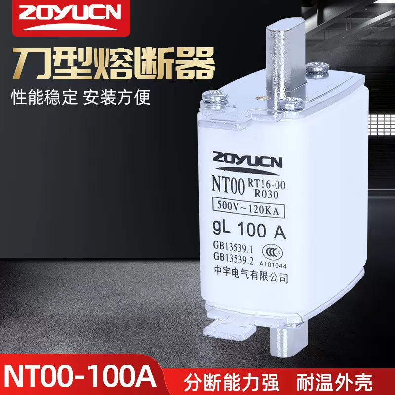 中宇低压熔断器NT00 100A熔芯 熔断器芯子陶瓷保险丝RT16-00熔芯