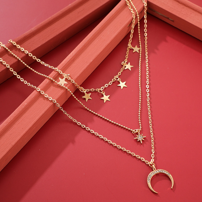 Fashion Simple Niche Tide Star Moon Multilayer Five-pointed Star Clavicle Chain Necklace display picture 8