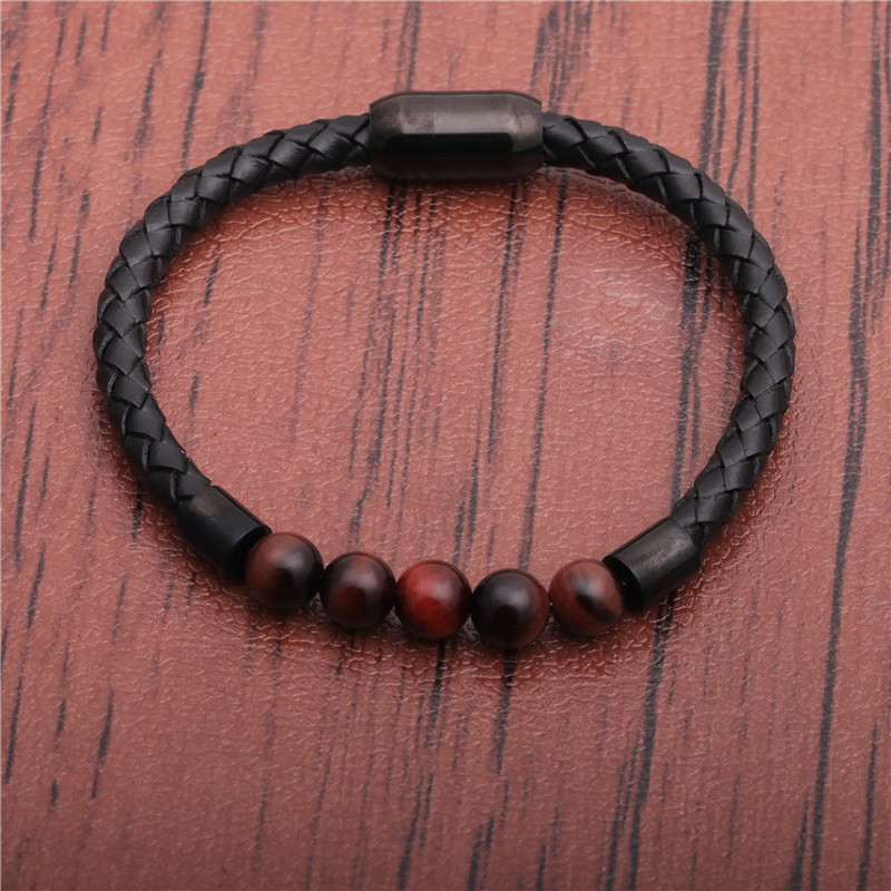Stainless Steel Magnetic Buckle Leather Beaded Bracelets display picture 5
