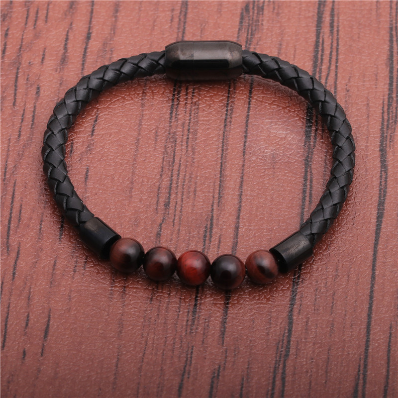 stainless steel magnetic buckle leather beaded bracelets