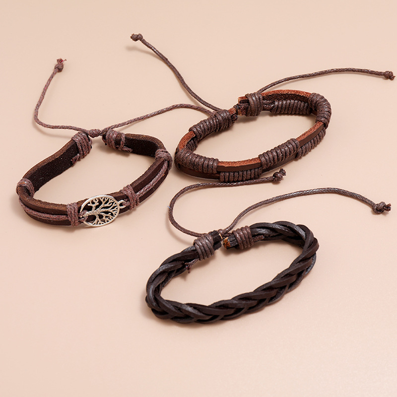 Fashion hand-woven vintage cowhide three-piece menu0027s bracelet