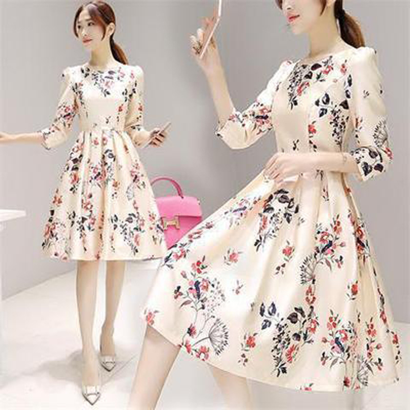 Spring and summer 2022 Korean version of the new seven-point sleeve mid-length dress temperament bottoming slim A- line skirt children's wholesale