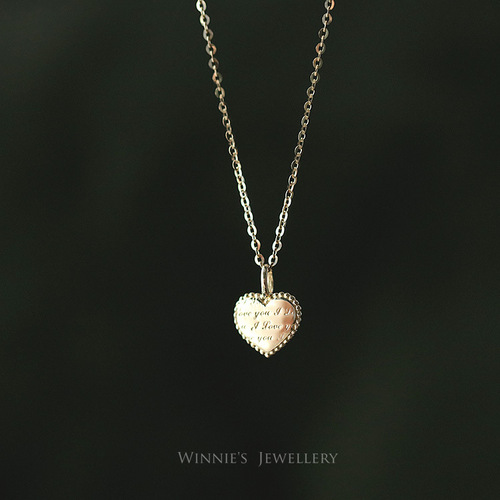 I love you S925 sterling silver plated 14K gold necklace pendant Iloveyou love small gold coin pendant girlfriend gift