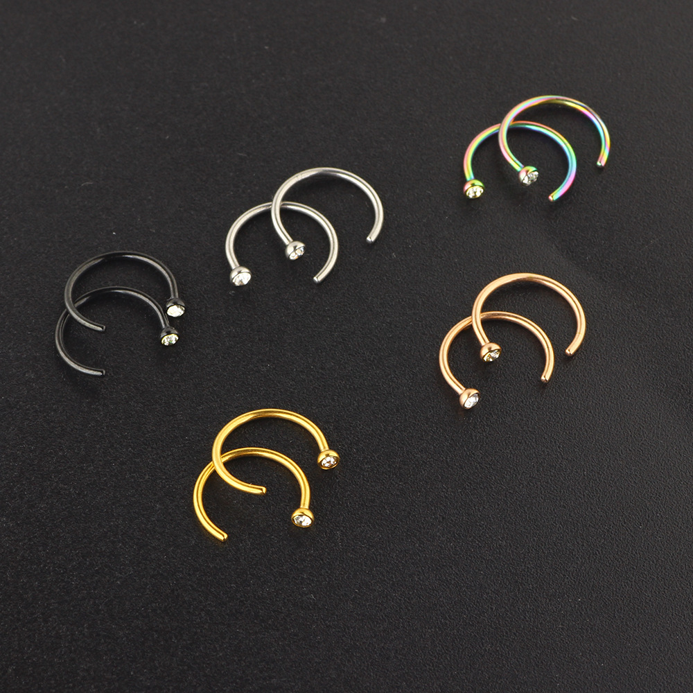 C-Shaped Stainless Steel Rhinestone Nose Ring - Diamond Nose Nail False Nose Jewelry detail image 6