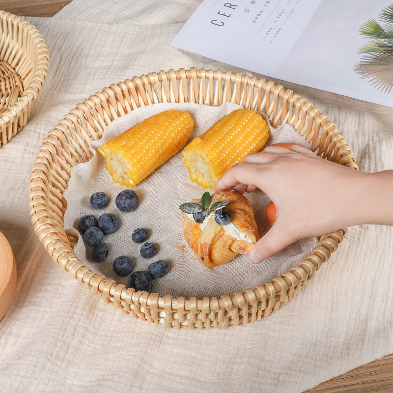 Plato de fruta plato creativo ins Nordic tejido a mano de ratán sala de estar supermercado pantalla cesta de verduras cesta de pan al vapor