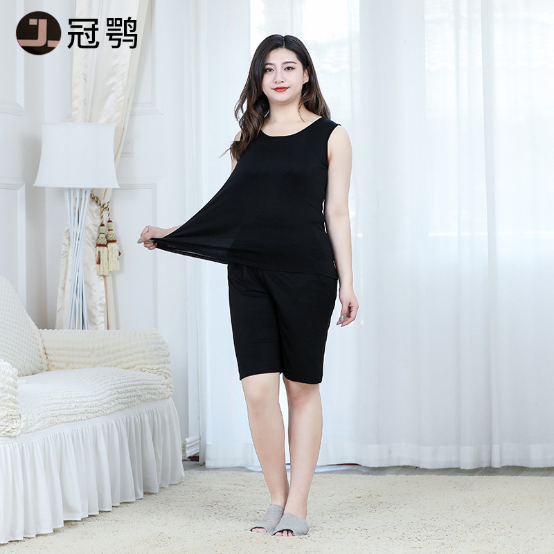 Pajamas Women's Air-conditioning Clothing Ice Silk Vest Cyber Popular Thin Modal Fabric Two-piece Home Clothes Plus Fat Plus Size