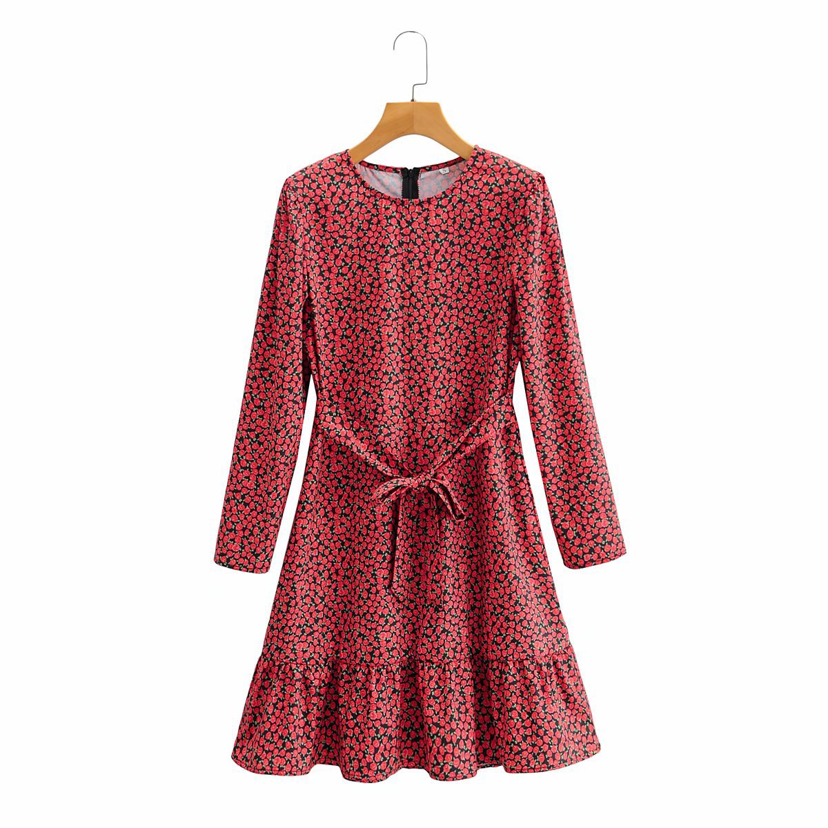 autumn print long sleeve round neck dress  NSAM6130