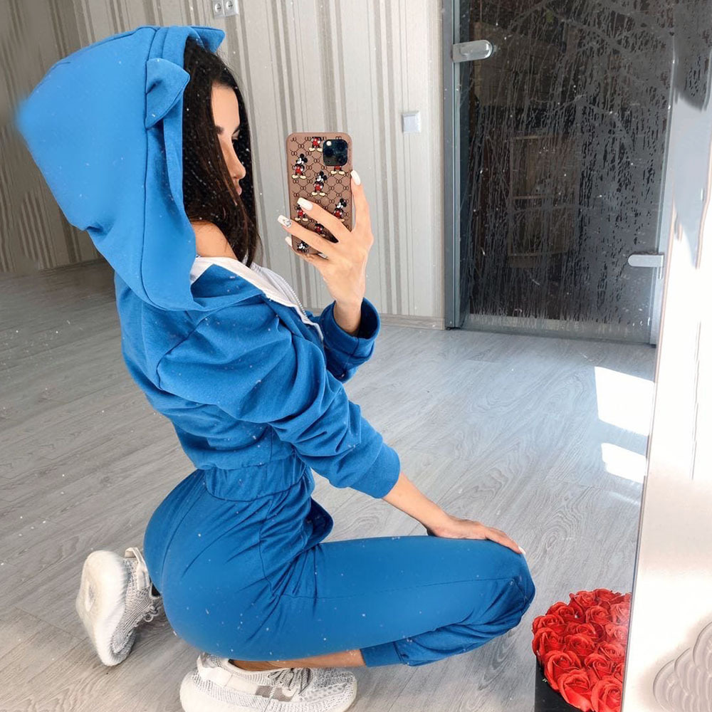 Plain Color Hooded Jumpsuit NSMUZ72377