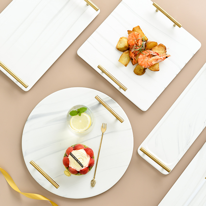 Nórdico creativo restaurante sushi placa de cerámica estilo de lujo de oro de mármol bandeja desayuno en casa postre placa