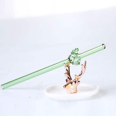 厂家直销无铅环保健康仙人掌玻璃吸管奶茶吸管七夕情人节礼物