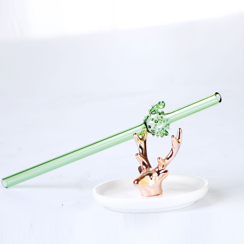 厂家直销无铅环保健康仙人掌玻璃吸管奶茶吸管七夕情人节礼物